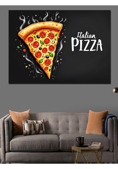 İtalyan Lezzetli Pizza İllüstrasyonu Dekoratif Kanvas - Mdf Ahşap Tablo
