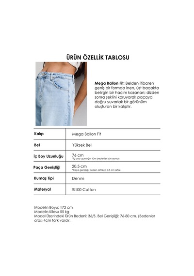 Itsbasic Kadın Ice 4s6-3 Mega Balon Fit %100 Koton Denim Jean Buz Mavi