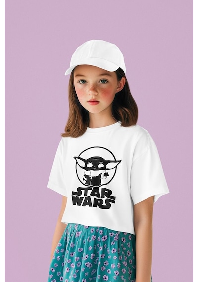 Sevbano Star Wars Yıldız Savaşları Baskılı Unisex Çizgi Film Çocuk Tişört Beyaz