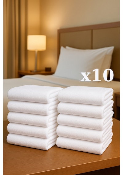 10 Adet Beyaz 50x85 Cm 200 Gram Bukle - Armür Otel El-yüz Havlusu Beyaz