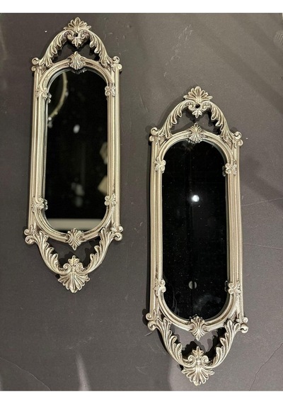Peramari Dekoratif Polyester Ikili Niş Dikdörtgen Ayna Takımı Gümüş Gümüş Çok Renkli