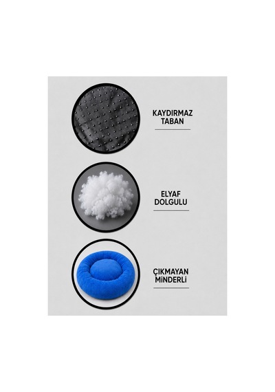 Peluş Ponçik Wellsoft Rahat Yumuşak Kaydırmaz Taban %100 Boncuk Elyaf Kedi Ve Köpek Yatağı Ve Minderi Mavi 1607674360
