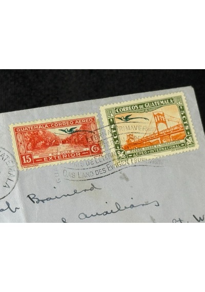 Guatemala 1943 Postadan Geçmiş 1,3 Centavos Ve 5,15 Centavos Correo Aereo Pullu Zarf