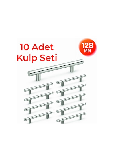 128 Mm Metal Mobilya Kulpu Mutfak Dolap Çekmece Kulpu, Modern Dekoratif Kulp Seti 10 Adet Inox