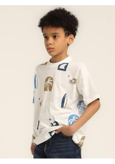 Jack Lions Erkek Çocuk Pamuklu Desenli T-shirt-15643 Ekru