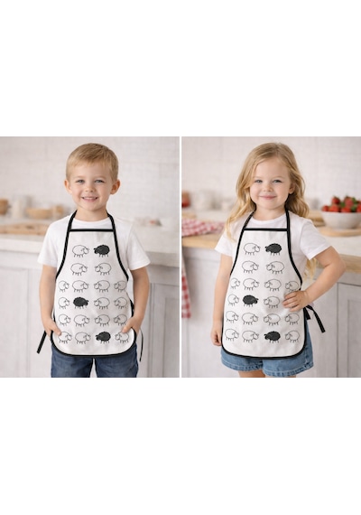 3-5 Yaş Çocuk Mutfak Önlüğü 35x50 Cm Su Geçirmez, Leke Tutmaz, Pamuk Polyester Karışımlı Beyaz