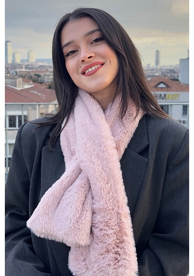 Mollycrush Peluş Yumuşak Soft Atkı Kışlık Suni Kürklü Pembe Kadın Atkısı Pembe