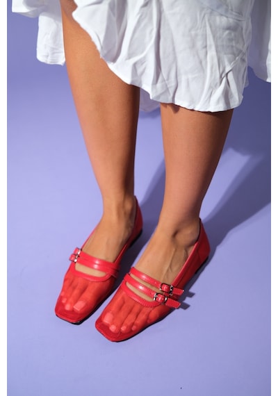 Luvishoes Luvi Shoes Moana Kırmızı Fileli Kadın Babet Ayakkabı Kırmızı