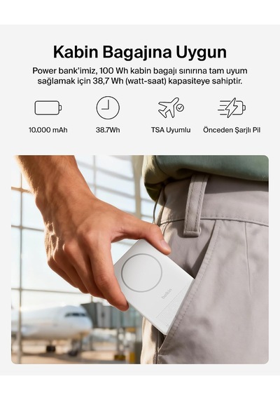 Boostcharge 10000 Mah İnce Manyetik Stantlı Power Bank, Beyaz