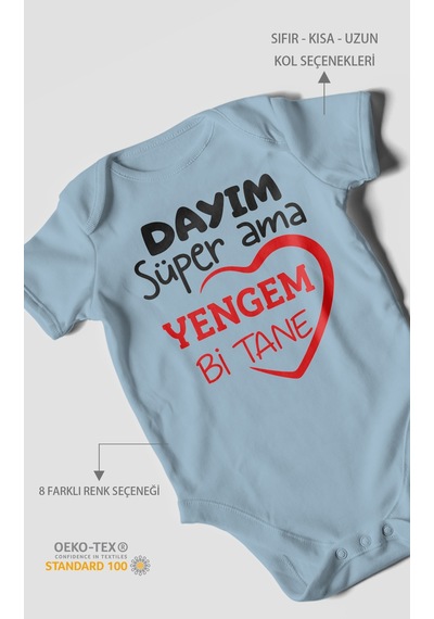 Morivokids Dayım Süper Ama Yengem Bir Tane Kısa Kollu Bebek Body %100 Pamuk Bebe Mavisi