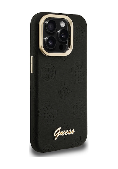 Apple Uyumlu iPhone 15 Pro Max Kılıf Guess Lisanslı M-safe Şarj Özellikli Kamera Standlı Peony Kapak Siyah