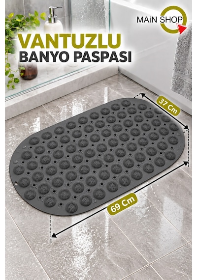 Vantuzlu Banyo Ve Duşakabin Kaydırmaz Paspas, Küvet İçi Masaj Etkili Mat 37x69 Cm M-142 Gri