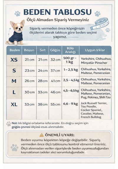 Köpek Kıyafeti Pamuklu Sweatshirt Küçük Irk Köpek Kıyafetleri Lacivert