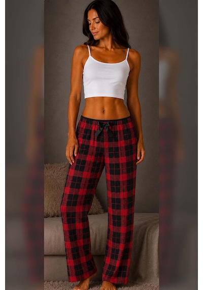 Made By Me Pamuklu Modal Compact Premium Pijama Altı Kırmızı - Siyah