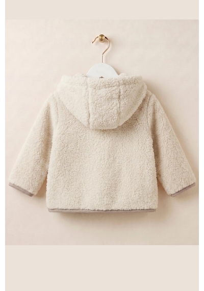 Wofim Kids Çocuk Kapüşonlu Peluş Mont Ekru