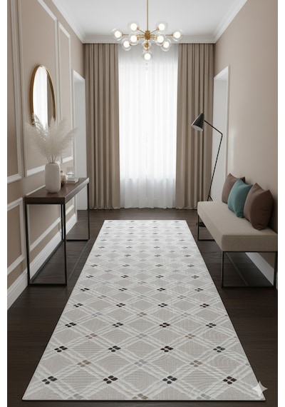 Modern Geometrik Desenli Bej Halı Soft Renkli Salon Halısı Dekoratif Kaymaz Tabanlı Halı Fch3010 Bej