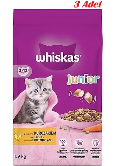 Whiskas Junior Tavuklu Yavru Kuru Kedi Maması 1.9 Kg 3 Adet