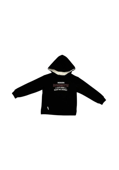 Divonette Erkek Çocuk Önü Yazılı Şardonlu Sweatshirt-15093 Siyah