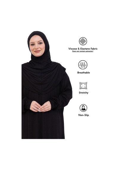 Modish Group Tek Parça Namaz Elbisesi Seti, Viskon Yumuşak Tesettür Abaya, Rahat Hazır Şal Başörtüsü Takım Siyah