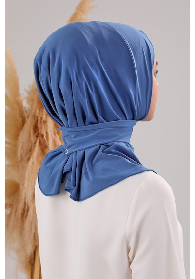 Melodi Scarf Kadın Tesettür Pratik Çıtçıtlı Sandy Fular Hazır Şal İndigo İndigo