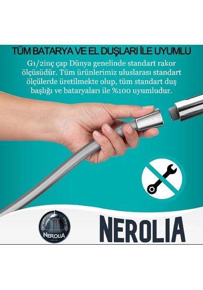 Nerolıa - 200cm Duş Hortumu/paslanmaz Yüksek Basınçlı Su Tasarruflu Banyo Spirali, 2 Metre Yüksek Kalite Standart Diğer