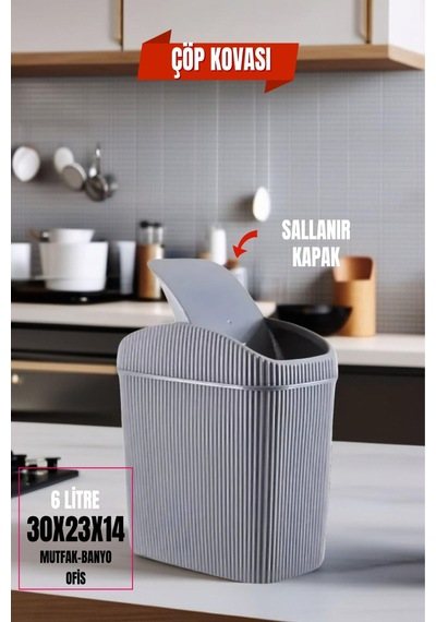 6 Lt Çöp Kovası, Mutfak, Banyo, Tuvalet, Ofis Çöp Kutusu Gri Diğer