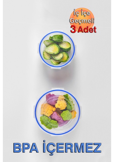 Lock&fresh Contalı Yuvarlak Saklama Kabı 400, 800, 1350ml Üçlü Set Mavi