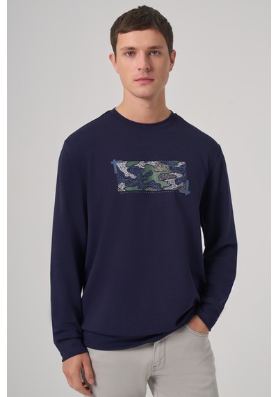 Morven Erkek Lacivert Trend Baskılı Bisiklet Yaka Sweatshirt 26ks063007200 Lacivert