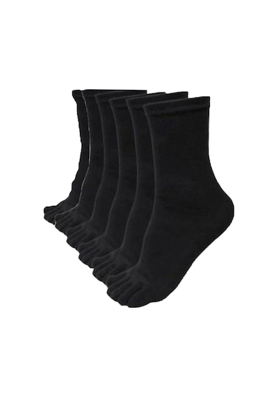 Leement Socks Erkek 6 Çift Pamuklu Parmaklı Çorap Siyah