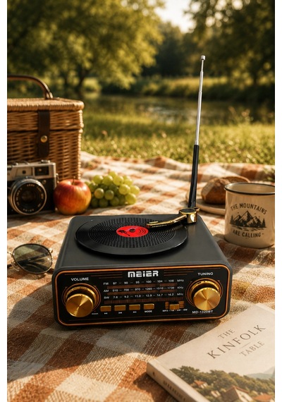 Meier Md-1320bt Siyah Nostaljik Görünümlü Bluetooth Hoparlör Ve 3 Bantlı Şarjlı Radyo