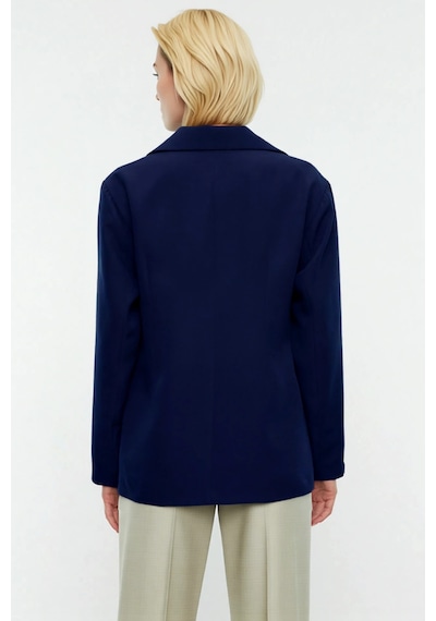 Benerly Kadın Oversize Ceket Yaka Uzun Kol Düz Desenli Blazer Ceket Fonks Lacivert