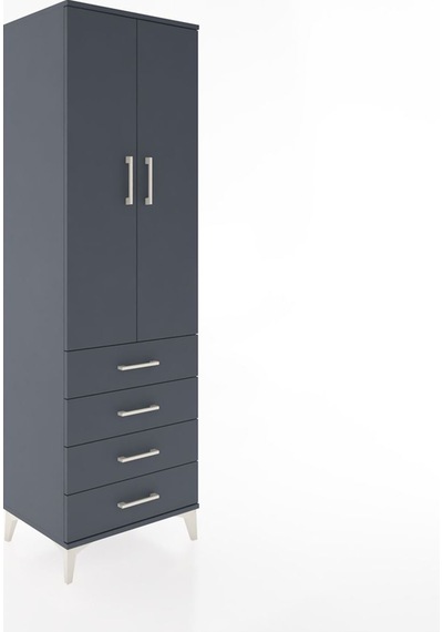 Hyperion Dolap Tek Raflı 4 Çekmeceli Tek Askılı 60x44x195 Antrasit-antrasit Antrasit