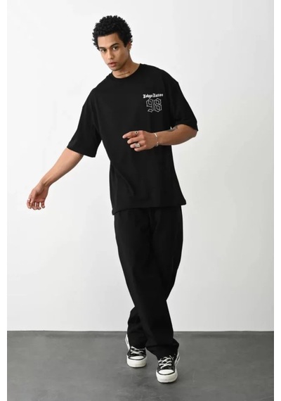 Suma Unisex Baskılı Oversize T-shirt Siyah L Beden