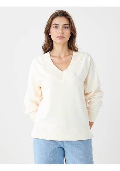 Jimmy Key Jimmy Key Ekru Uzun Kollu V Yaka Örme Modal Sweatshirt 5ww235785114