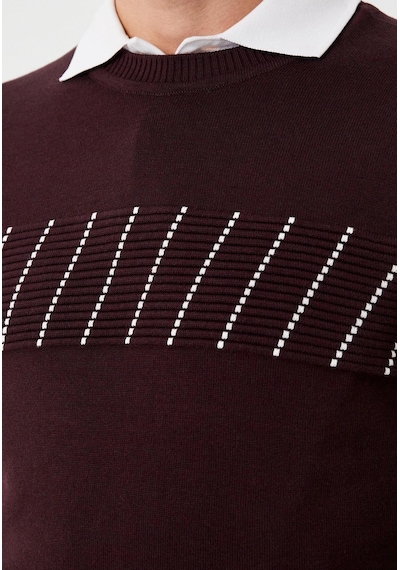 Erkek Triko Bordo Bisiklet Yaka Desenli Slim Fit Pamuklu Kazak Ncs Jeans 3725-bordo Bordo