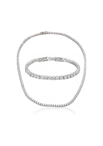 Monemel Swarovski Gümüş Suyolu Kolye Ve Bileklik Set- 2.5mm Altın Kaplama Wn115set Gümüş