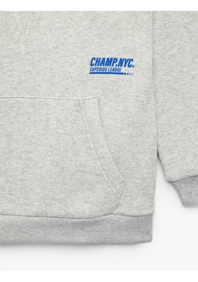 Koton Uzun Kollu Baskılı Şardonlu Kanguru Cep Kapşonlu Sweatshirt Gri Melanj 7wkb10427tk