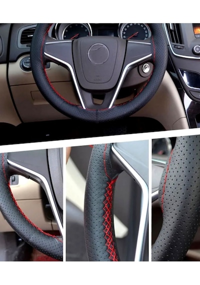 Fiat Egea Uyumlu Dikmeli Direksiyon Kılıfı Noktalı-kırmızı Ipli 38cm 10,5cm
