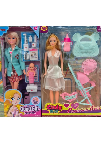 Oyuncak Doktor Hemşire Et Bebek Anne Bebek Oyun Seti 19 Parça Aksesuarlı Evcilik Oyunu Açık Pembe - Beyaz