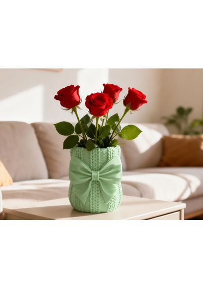 3d Baskı Fiyonklu Örgü Vazo - Dekoratif Çiçeklik-mint Diğer