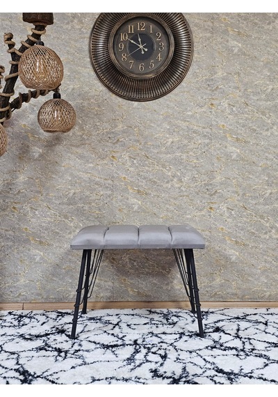 Zafir Metal Siyah Tel Ayaklı 60 Cm Puf Bench - Puf - Bench - Oturak - Mutfak Oturağı - Antre Oturağı Gri