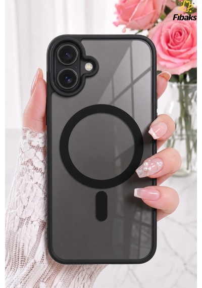 Fibaks iPhone 16 Uyumlu Kılıf Magsafe Wireless Şarj Özellikli Tam Koruma Renkli Sert Silikon Kapak Siyah