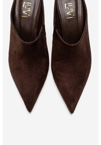 Luvishoes Senso Kahverengi Süet Sivri Burunlu Kadın Dolgu Topuklu Terlik Kahverengi