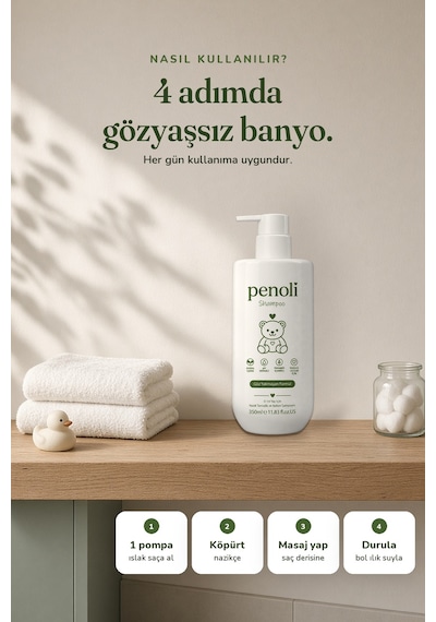 Penoli Göz Yakmayan Konak Önlemeye Yardımcı Yenidoğan Bebek ve Çocuk Saç Ve Vücut Şampuanı 350 ML