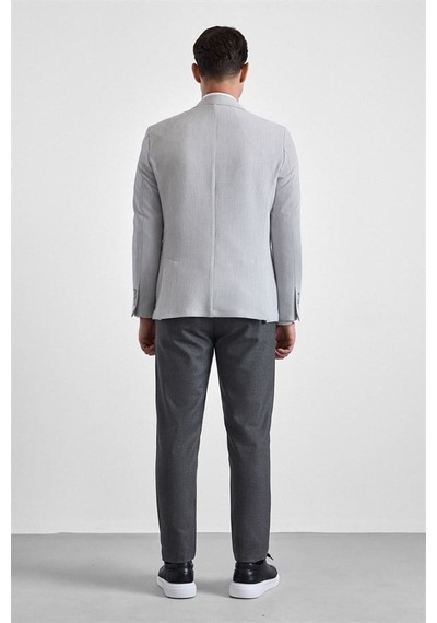 Süvari Gri Slim Mono Yaka Torba Cep 6 Drop Klasik Ceket Ct2021600428-s05