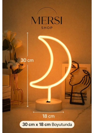 Ay Neon Led Lamba Dekoratif Gece Lambası Neon Işık Ev Ve Oda Aydınlatması 320-2 Sarı