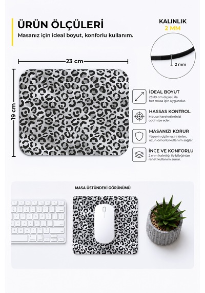 Leopar Desenli Siyah Ergonomik Mouse Pad Kaymaz Tabanlı Ev & Ofis Kullanımı Fare Altlığı