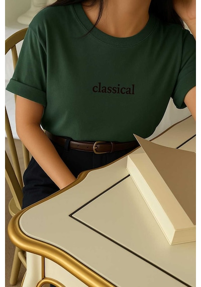 Classıcal Baskılı Oversize Unisex Tişört Yeşil