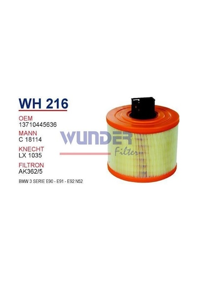 WUNDER WH216 HAVA FİLTRESİ - BMW 3 SERİE E90 - E91 - E92 N52