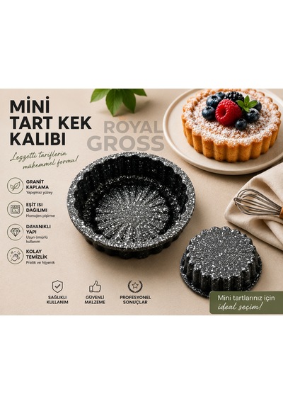 Chef Serisi Döküm Mini Siyah Tart Kek Kalıbı 1 Adet Granit Yapışmaz Fırın Kalıbı